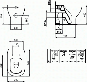 Унитаз приставной Ideal Standard TESI T0077V3 черный матовый, безободковый купить в интернет-магазине Sanbest