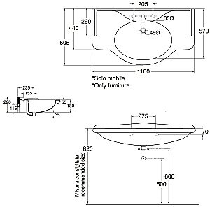 Раковина мебельная Azzurra Giunone 110 GIU200110/ALZA bi*1 белая купить в интернет-магазине Sanbest