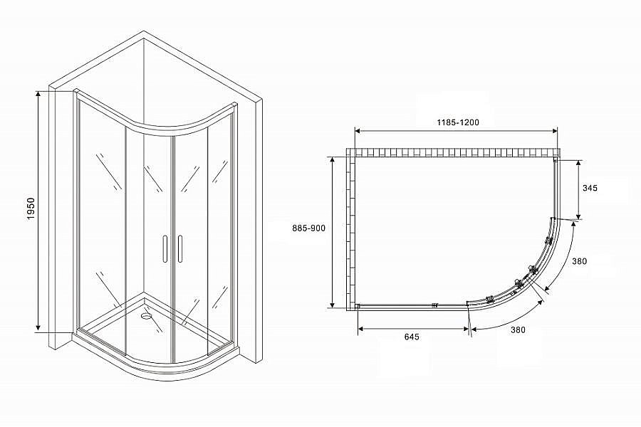 Душевой уголок ABBER Schwarzer Diamant AG01129 120x90 стекло прозрачное/профиль хром купить в интернет-магазине Sanbest