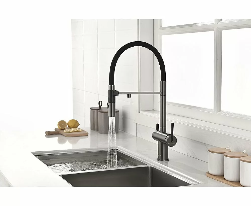 Смеситель для кухни Paulmark Gravity Gr213888-GM вороненая сталь купить в интернет-магазине сантехники Sanbest