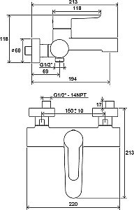 Смеситель для ванны Ravak Puri X070115 купить в интернет-магазине сантехники Sanbest