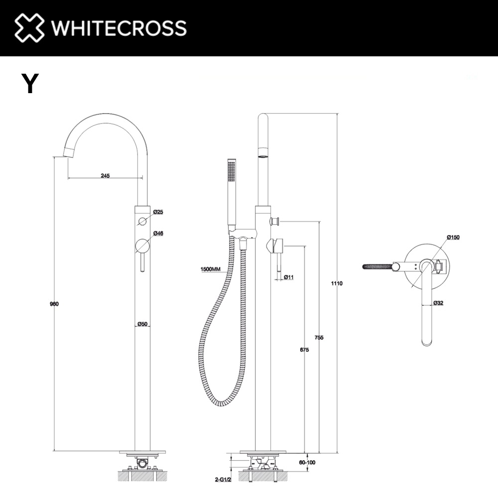 Смеситель для ванны WhiteCross Y Y1233CR хром купить в интернет-магазине сантехники Sanbest