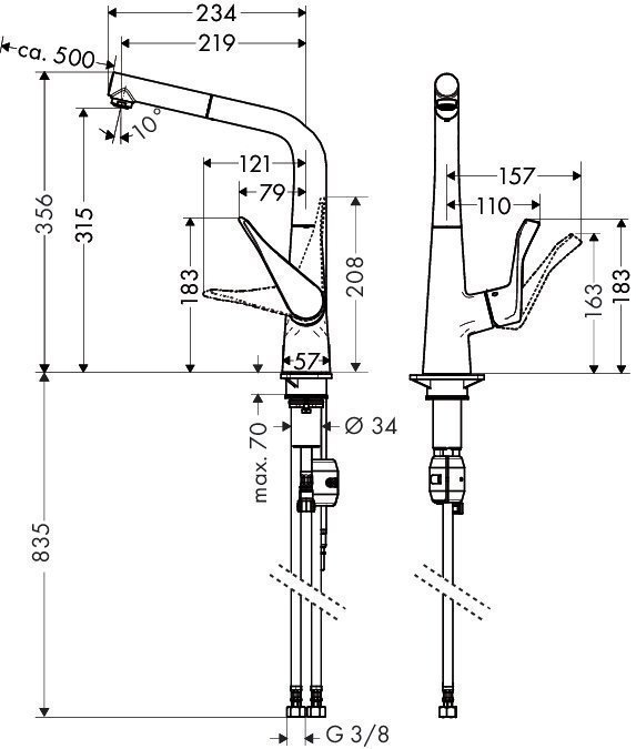 Смеситель для кухни Hansgrohe Metris 14821000 купить в интернет-магазине сантехники Sanbest