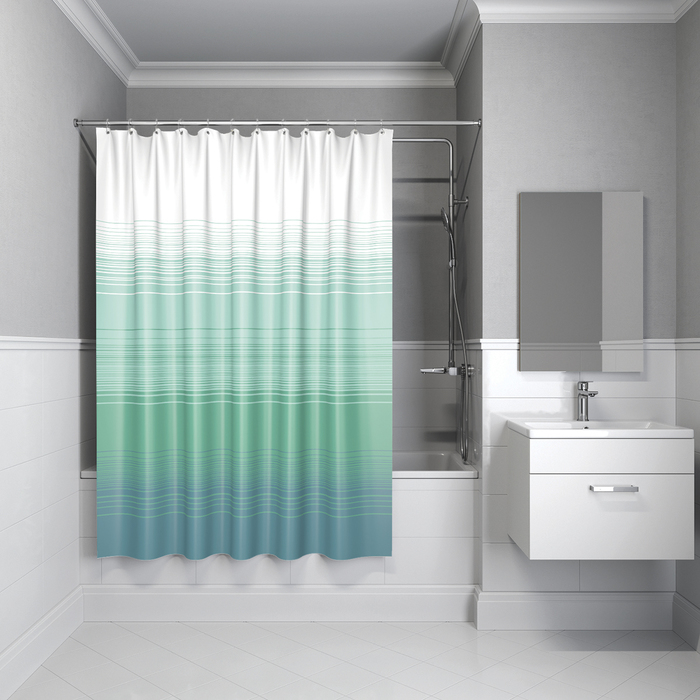 Текстильная шторка для ванной Iddis Horizon 301P20Ri11 голубая купить в интернет-магазине сантехники Sanbest