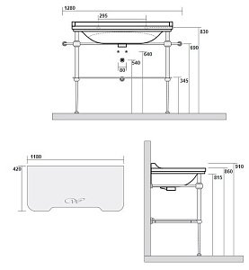 Консоль с раковиной Kerasan Waldorf 9203K 120 хром с 1 отверстием для ванной в интернет-магазине сантехники Sanbest