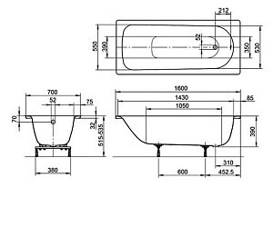 Ванна стальная Kaldewei Eurowa 311 160x70 купить в интернет-магазине Sanbest