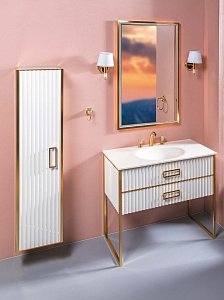 Тумба с раковиной Armadi Art Monaco 100 под моноблок белая с золотом для ванной в интернет-магазине Sanbest