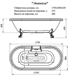 Акриловая ванна Радомир Леонесса 1 на ножках Лилия Chrome купить в интернет-магазине Sanbest