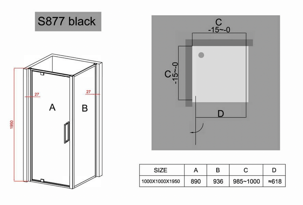 Душевой уголок Black&White Stellar Wind S877 Black 100х100 купить в интернет-магазине Sanbest