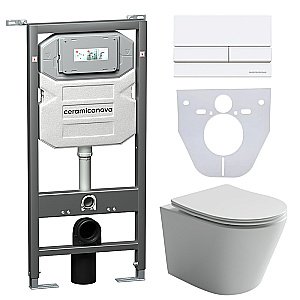 Унитаз подвесной Ceramica Nova Balearica CN6000_1002W_1000 безободковый, с крышкой микролифт, с инсталляцией и белой кнопкой купить в интернет-магазине Sanbest