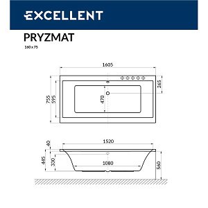 Ванна акриловая EXCELLENT Pryzmat 160x75 SMART хром купить в интернет-магазине Sanbest